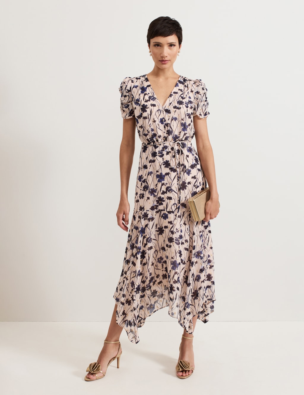 Floral V-Neck Midaxi Waisted Dress