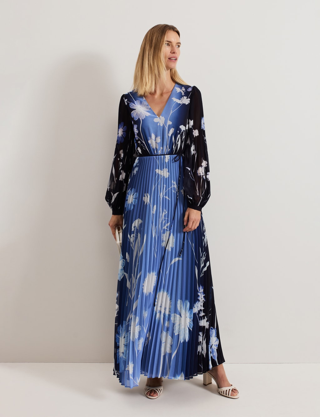 Floral V-Neck Maxi Waisted Dress