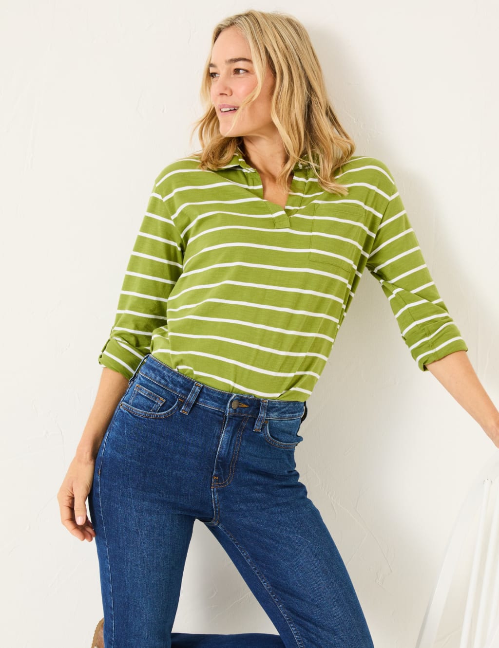 Pure Cotton Striped V-Neck Top