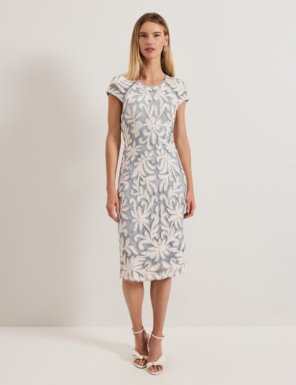Embroidered Knee Length Shift Dress