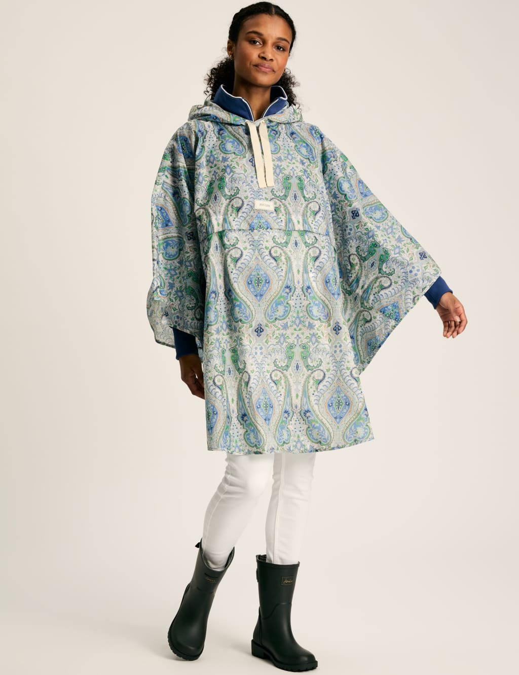 Joules Waterproof Paisley Hooded Longline Raincoat Blue Mix