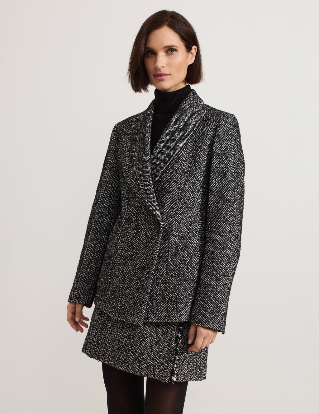 Textured Double Breasted Peacoat with Cotton