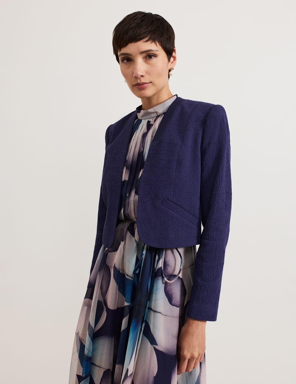 Pure Cotton Collarless Cropped Jacket