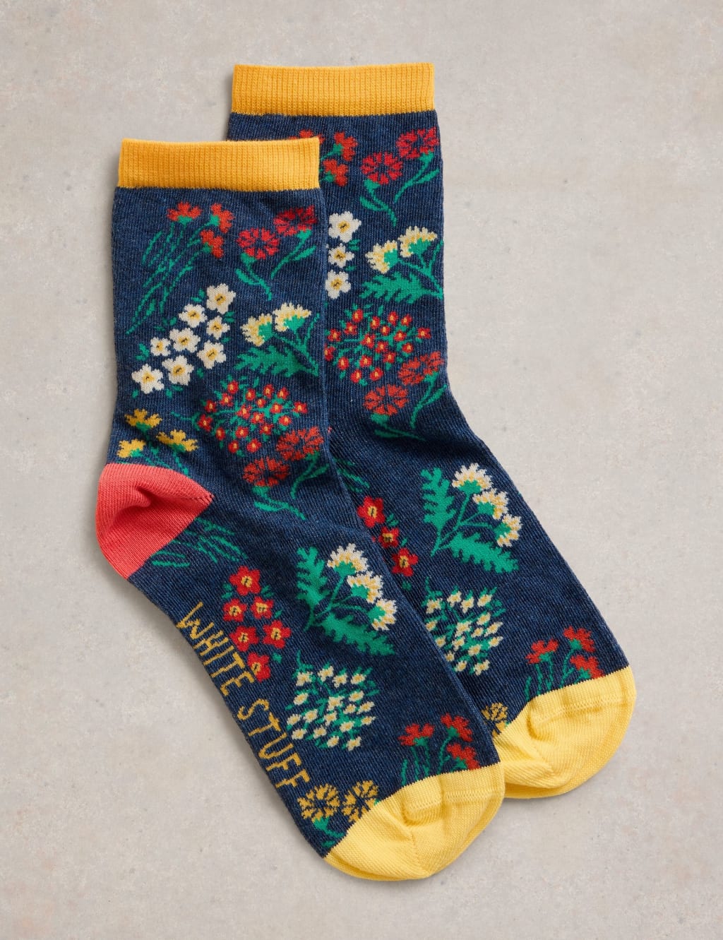 Cotton Rich Floral Ankle High Socks