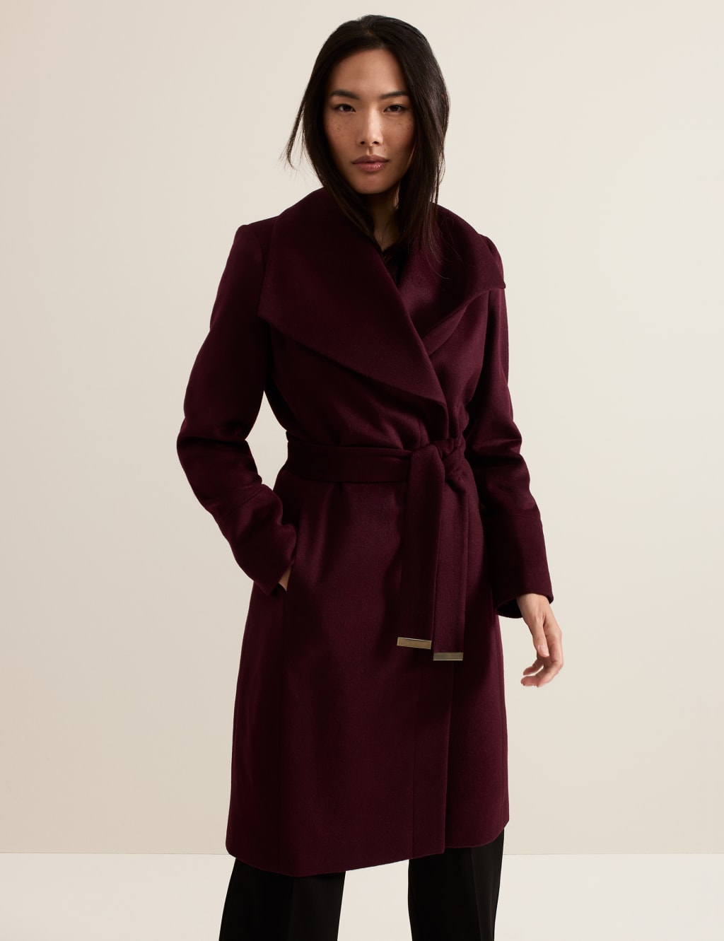 Wool Rich Belted Longline Tailored Coat
