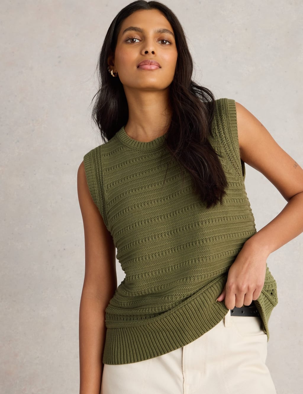Pure Cotton Textured Knitted Vest