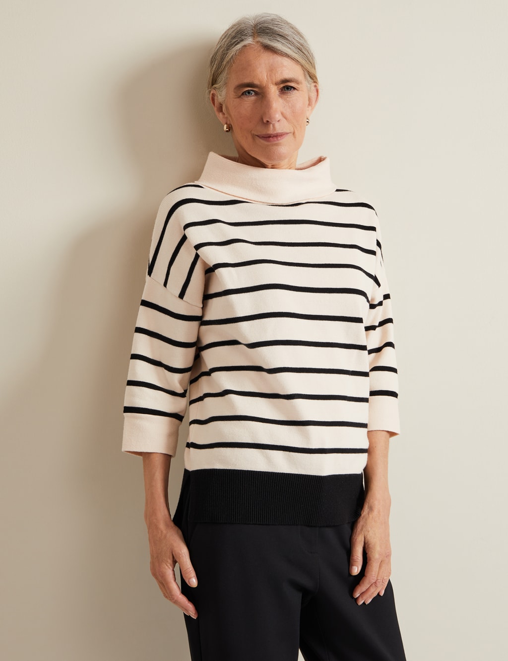 Phase Eight Striped Funnel Neck Jumper Ivory Mix