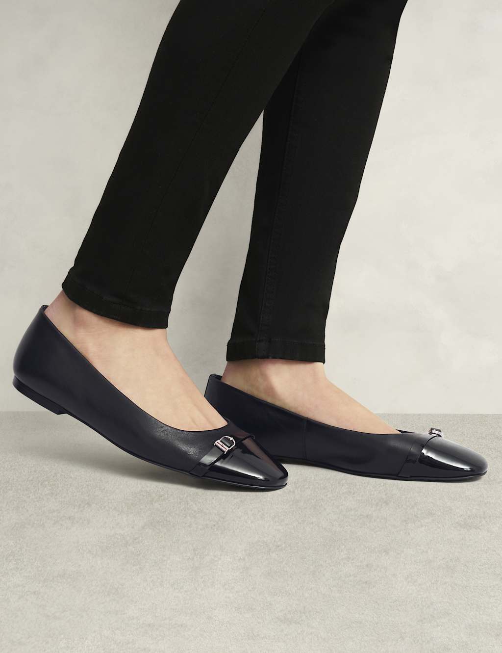 Leather Buckle Flat Ballet Pumps
