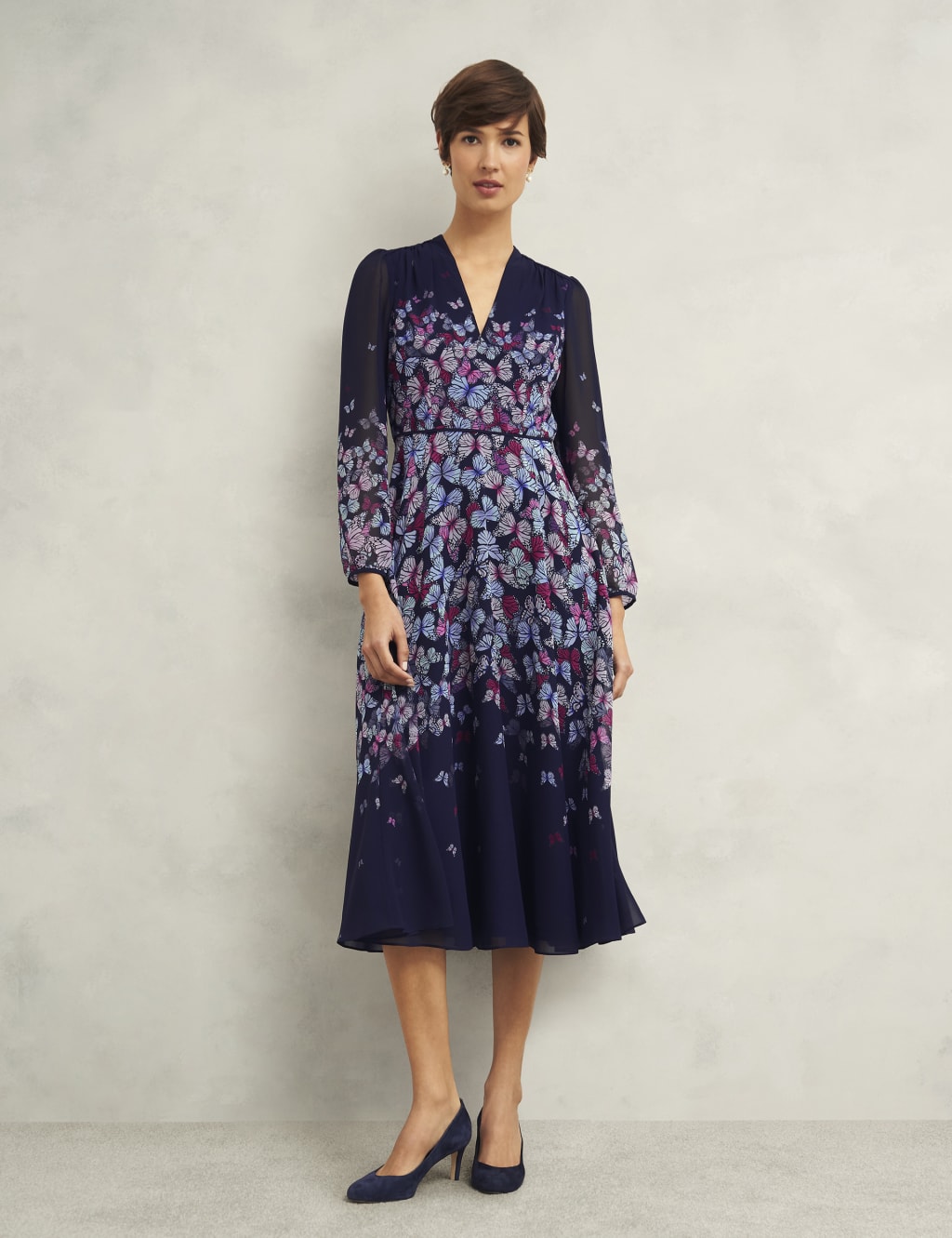 Printed V-Neck Midi Skater Dress