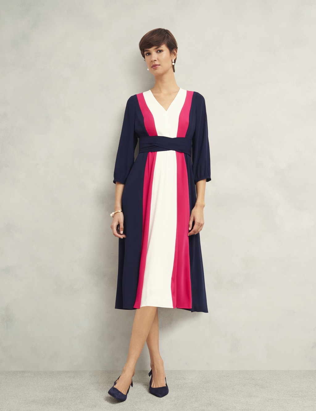 Colour Block V-Neck Midi Skater Dress