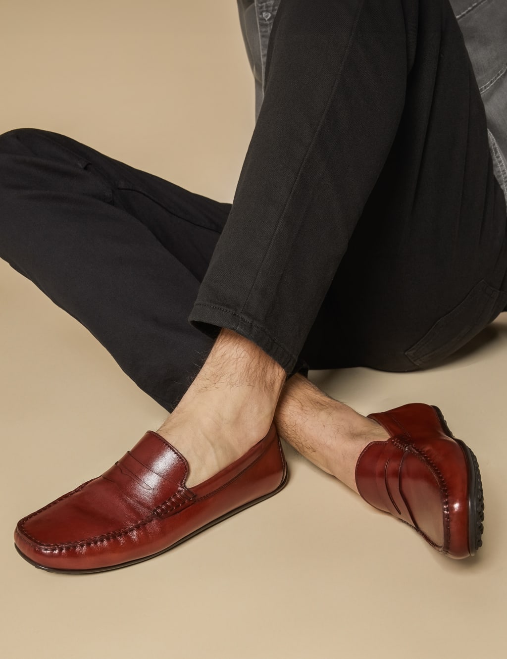 Jones Bootmaker Men's Leather Slip-On Loafers - 9 - Cognac, Cognac,Black