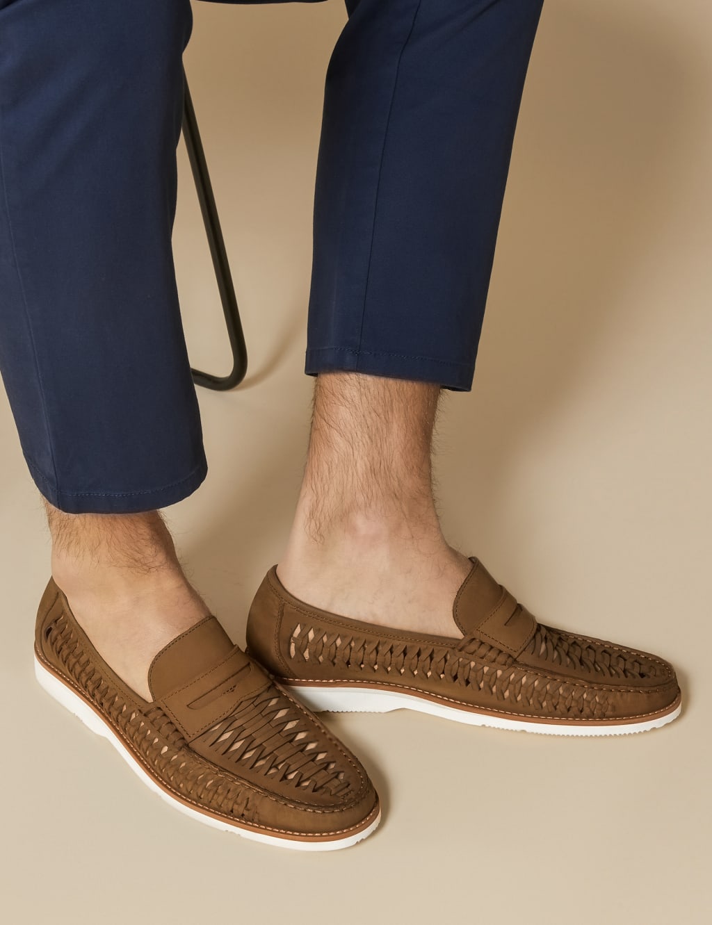 Jones Bootmaker Men's Leather Slip-On Loafers - 11 - Tan, Navy,Tan