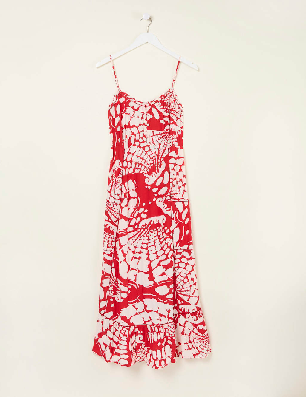 Printed V-Neck Strappy Midi Tiered Dress