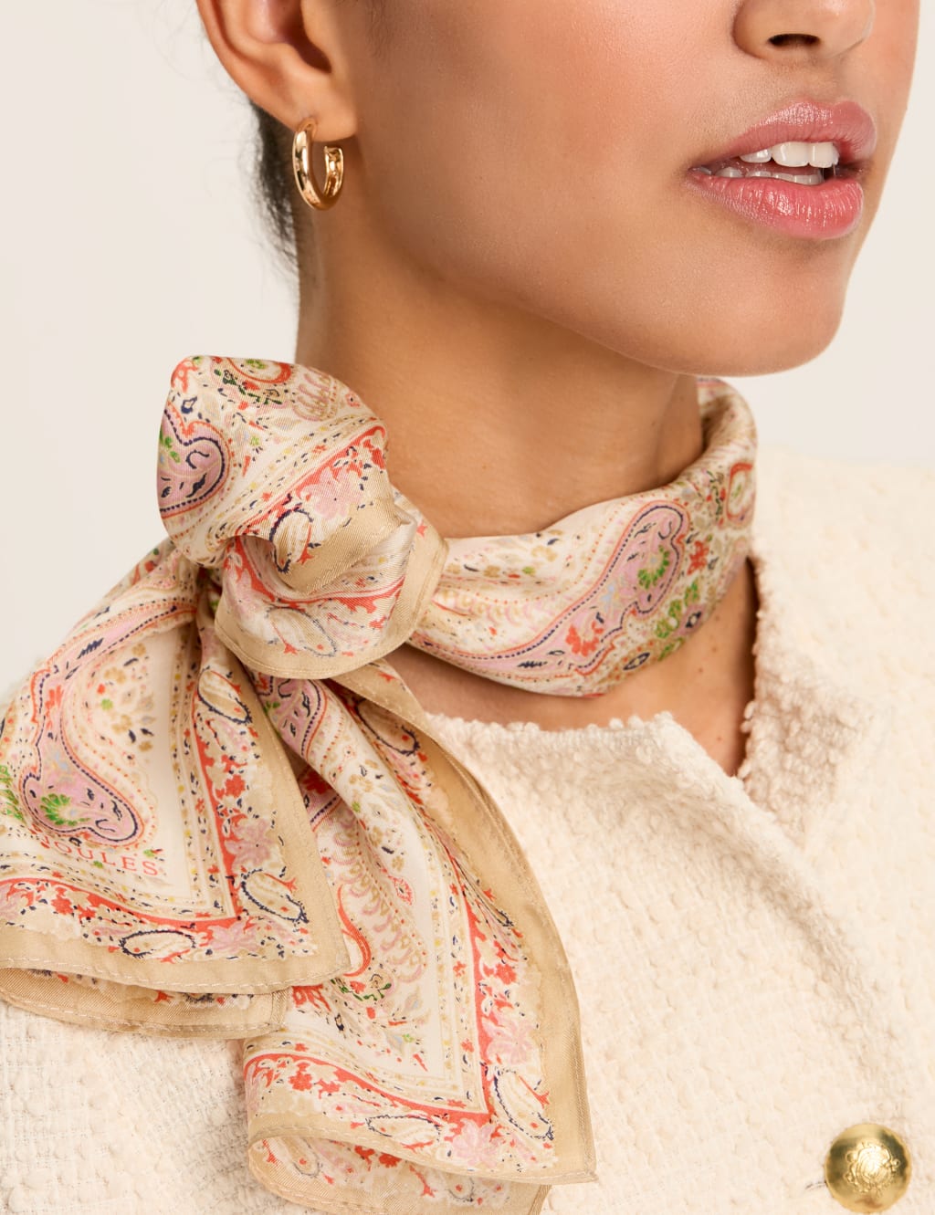 Joules Women's Pure Silk Printed Paisley Scarf - Blue Mix, Blue Mix