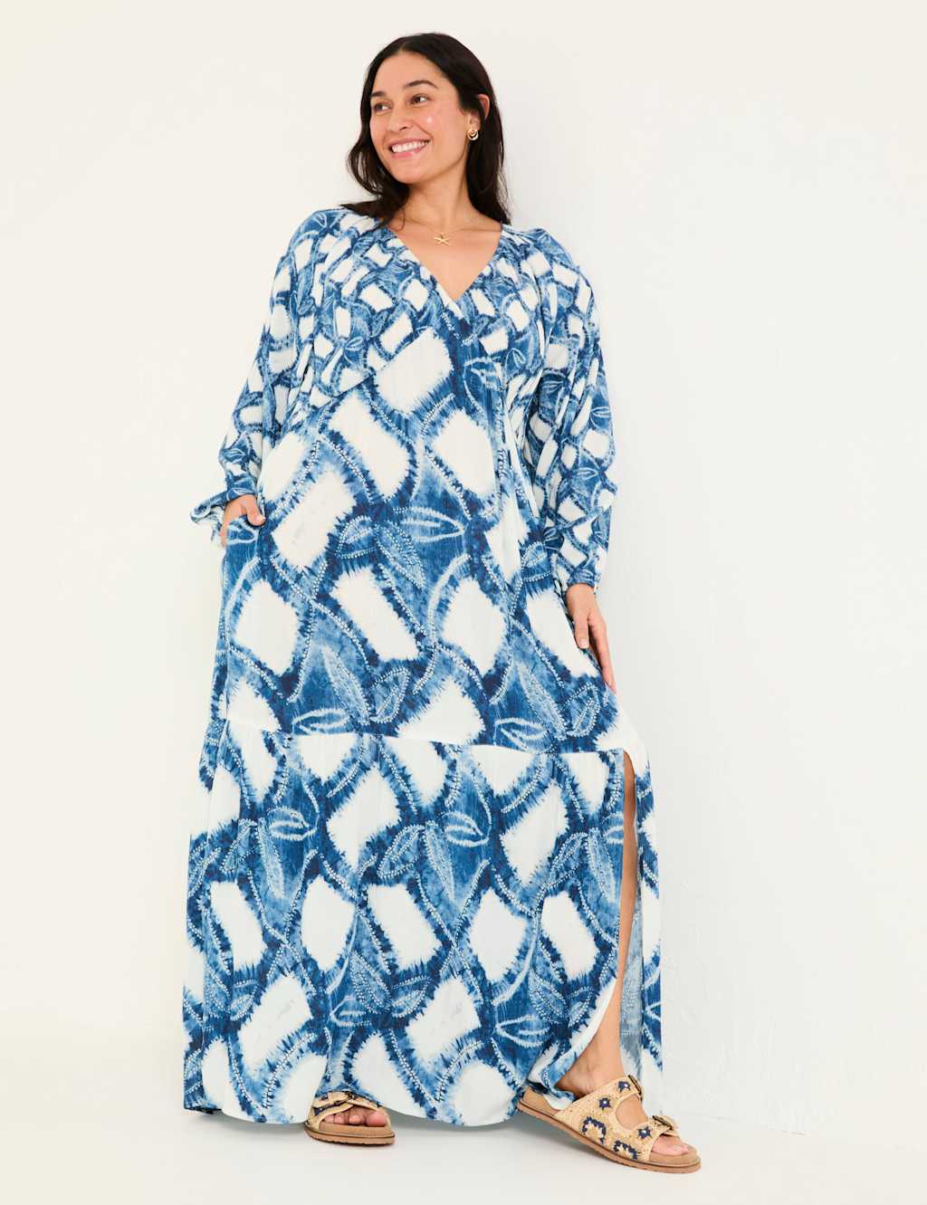 Printed V-Neck Maxi Tiered Dress