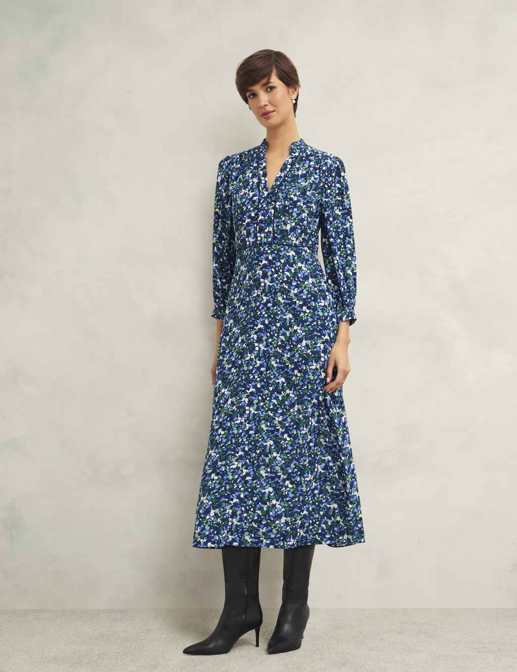 Printed V-Neck Midi Skater Dress