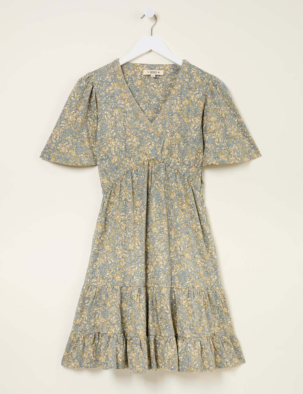 Pure Cotton Floral V-Neck Mini Tiered Dress