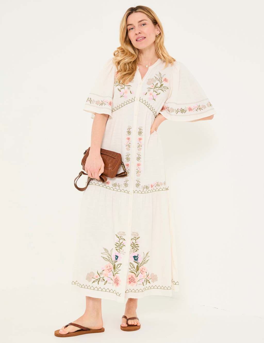 Floral Notch Neck Midi Tiered Dress