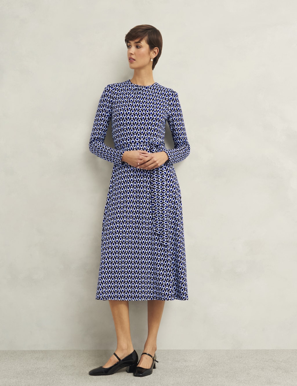 Jersey Geometric Midi Waisted Dress