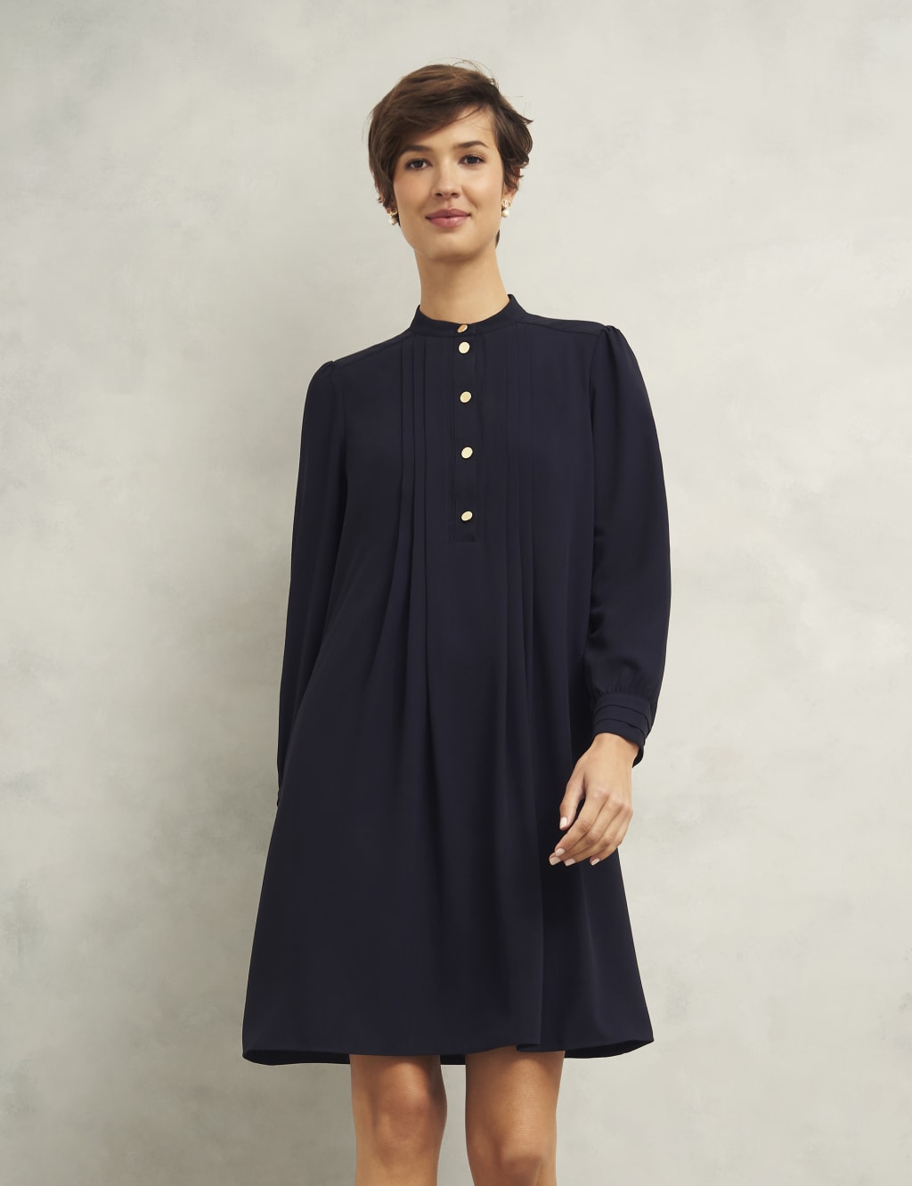 Button Detail Knee Length Shift Dress