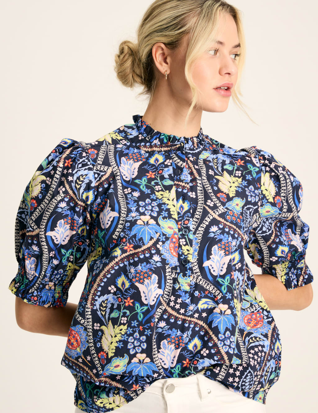 Cotton high neck blouse deals
