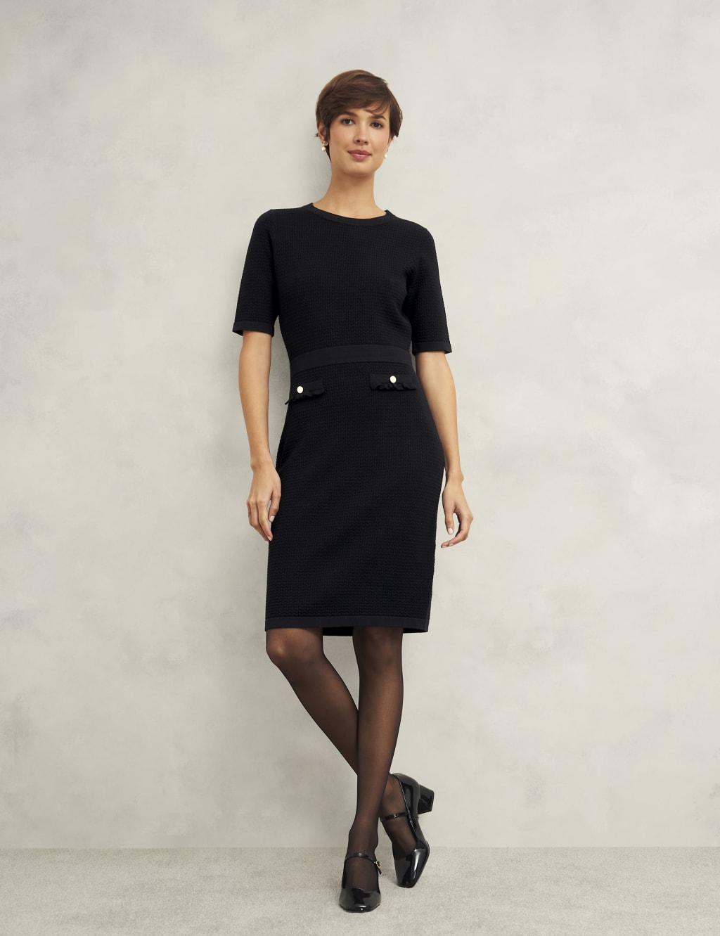 Knitted Textured Knee Length Shift Dress