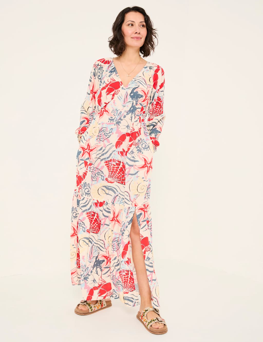 Printed V-Neck Midaxi Waisted Dress