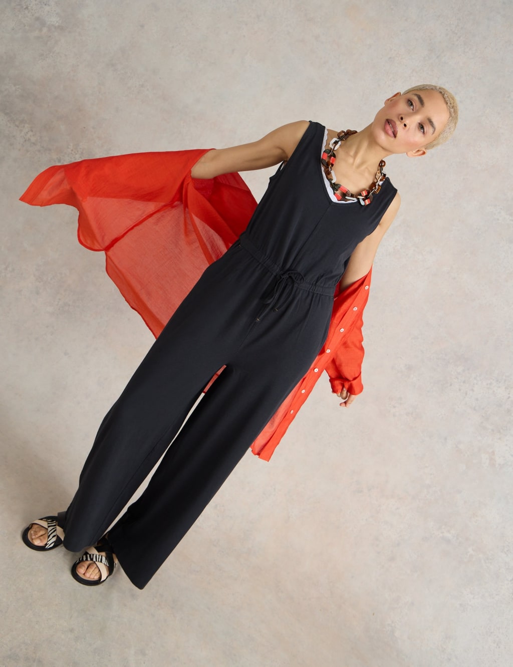 Cotton Rich Jersey Sleeveless Wide Leg Jumpsuit