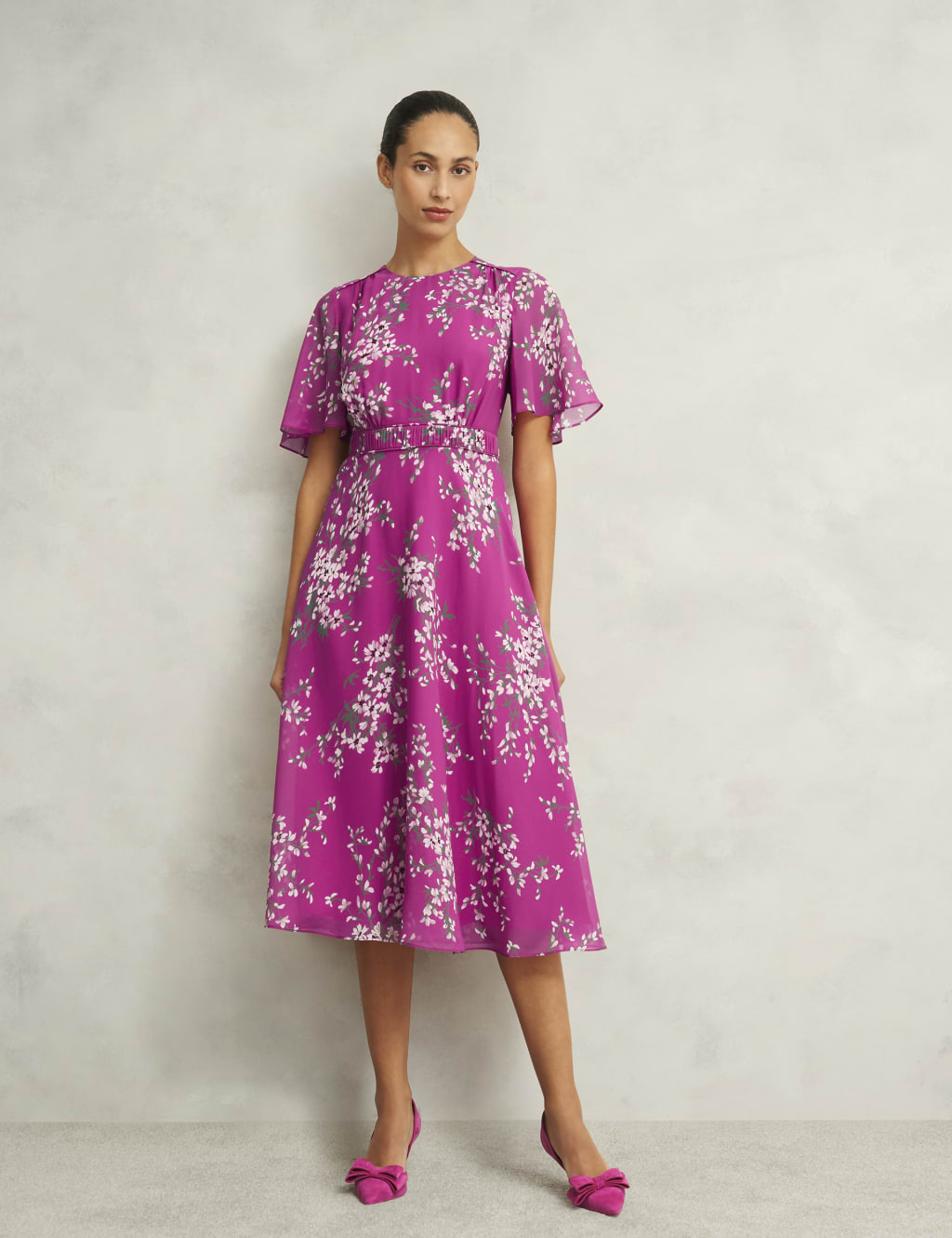 Bronwyn Silk Floral Midi Waisted Dress