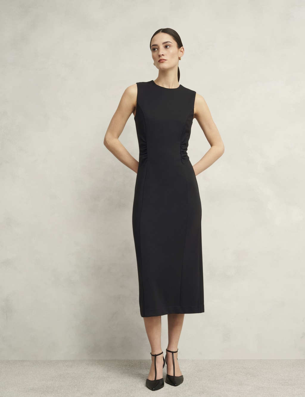 Hazel Ponte Round Neck Midi Bodycon Dress