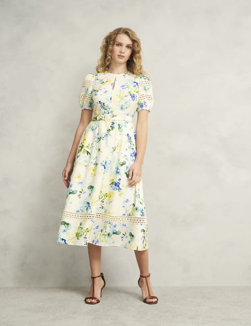 Floral Midi Skater Dress with Linen