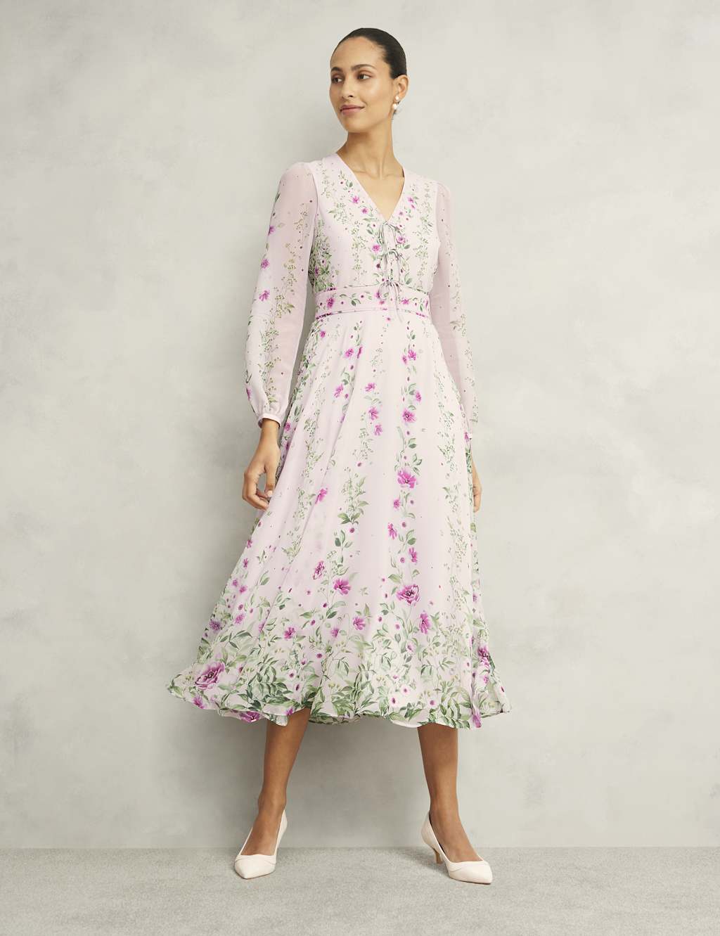 Silk Rich Floral V-Neck Midi Skater Dress