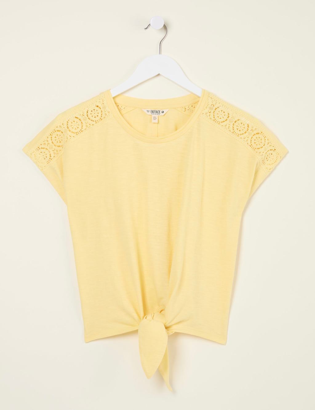 Pure Cotton Lace Detail Tie Front Top