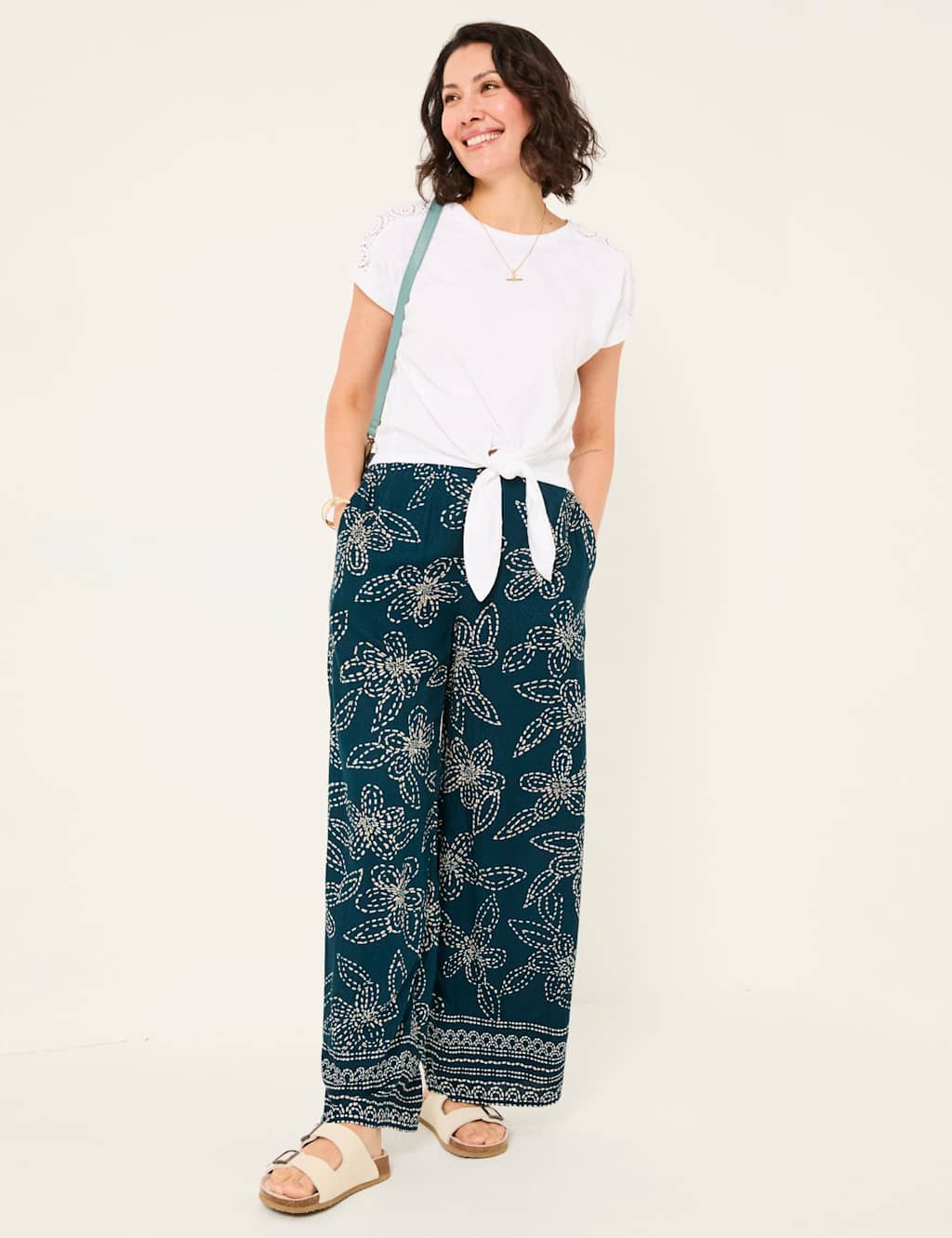 Pure Cotton Lace Detail Tie Front Top