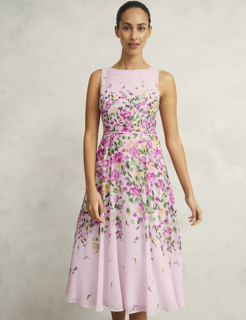 Carly Round Neck Floral Midi Skater Dress
