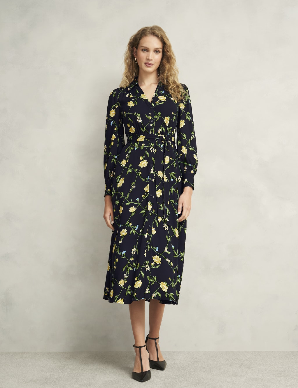 Button Through Tie Waist Midi Shirt Dress