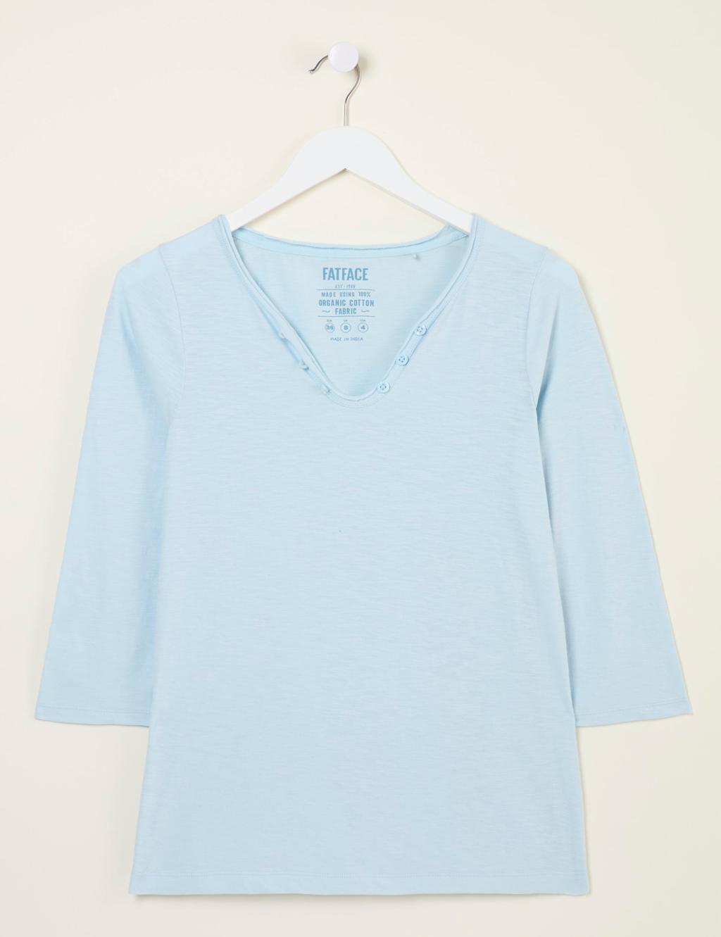 Pure Cotton V-Neck Button Detail T-Shirt