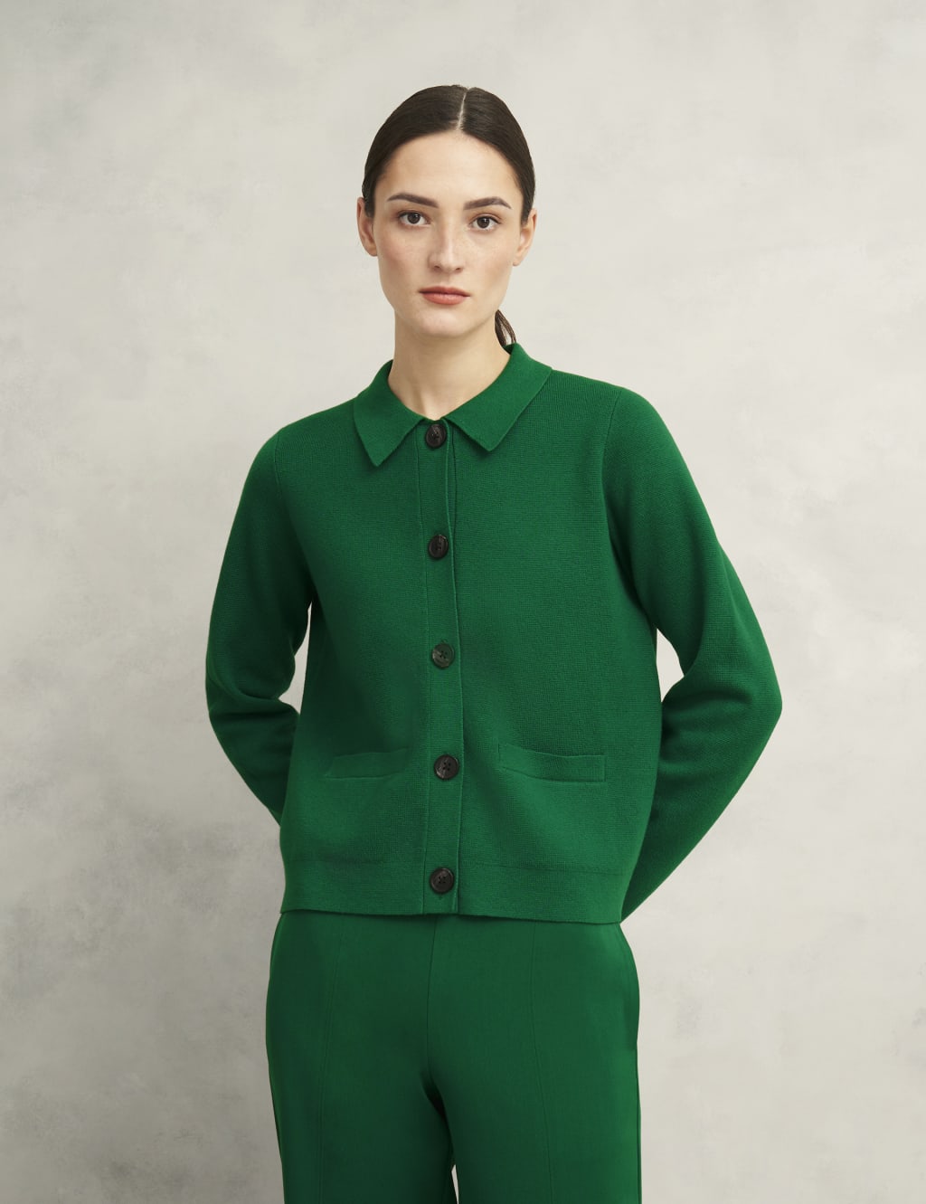 Merino Wool Blend Collared Knitted Jacket