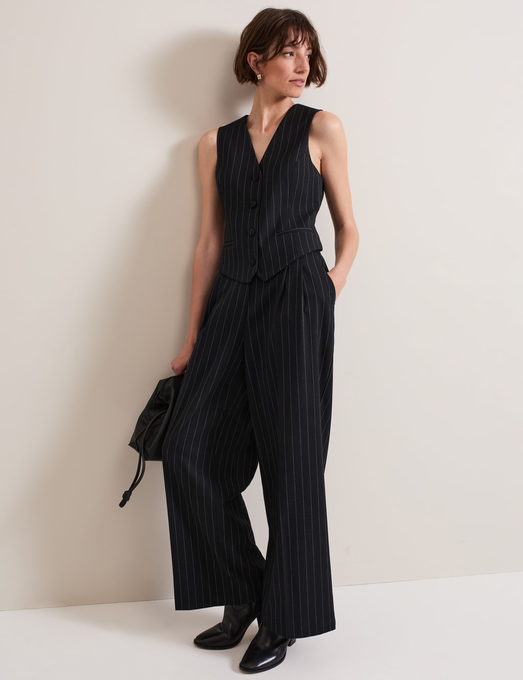 Pinstripe Wide Leg Trousers