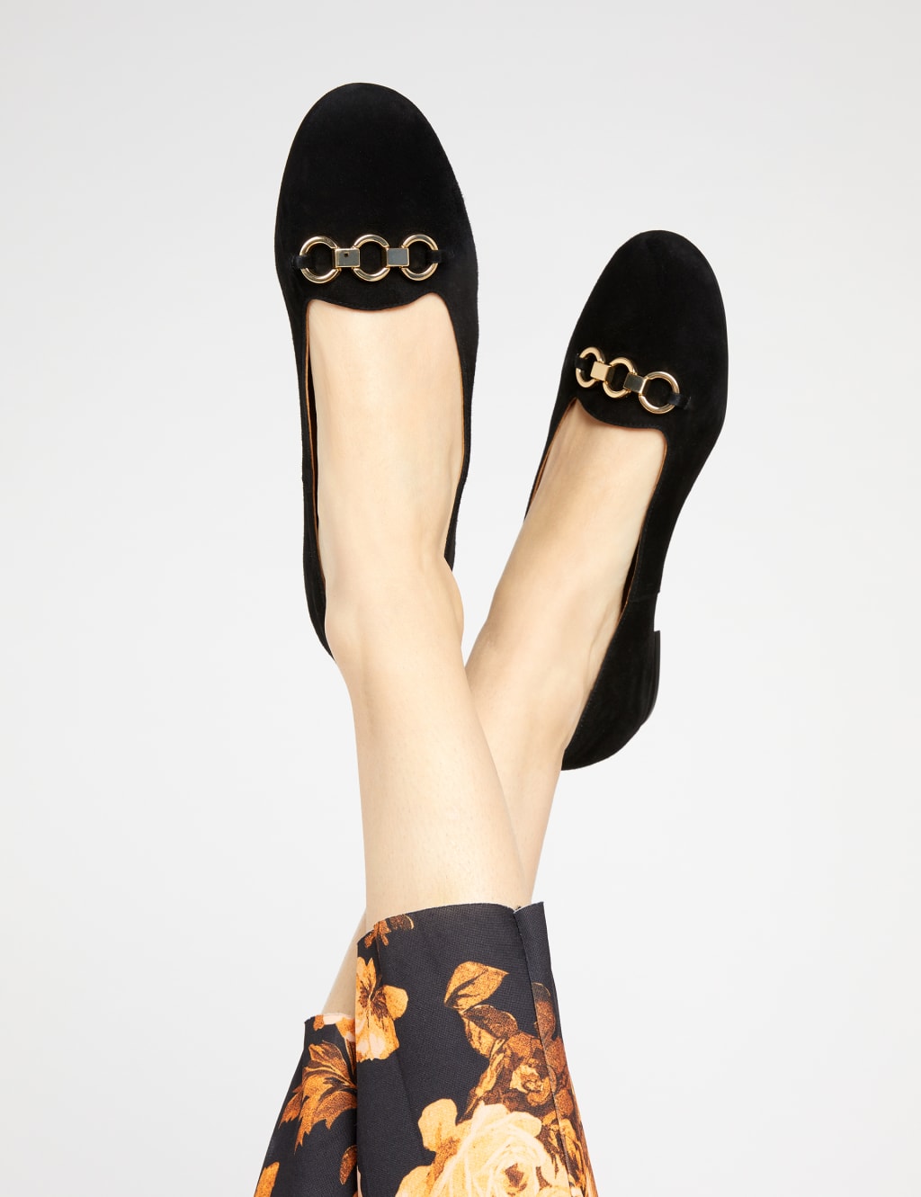 Suede Buckle Flat Loafers