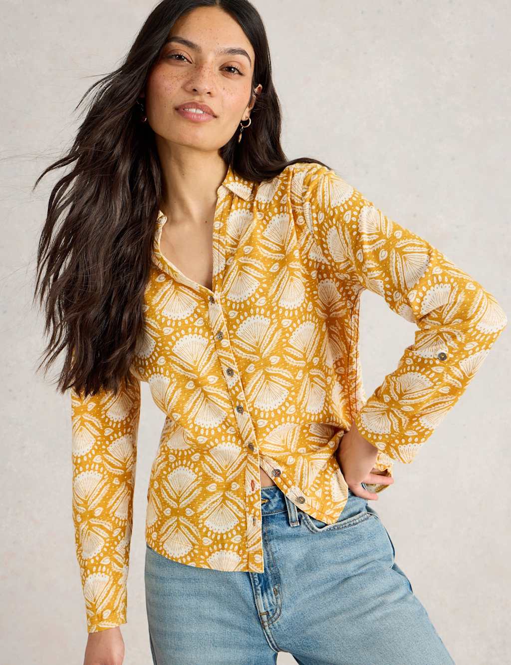 Pure Cotton Floral Button Through Annie Jersey Shirt