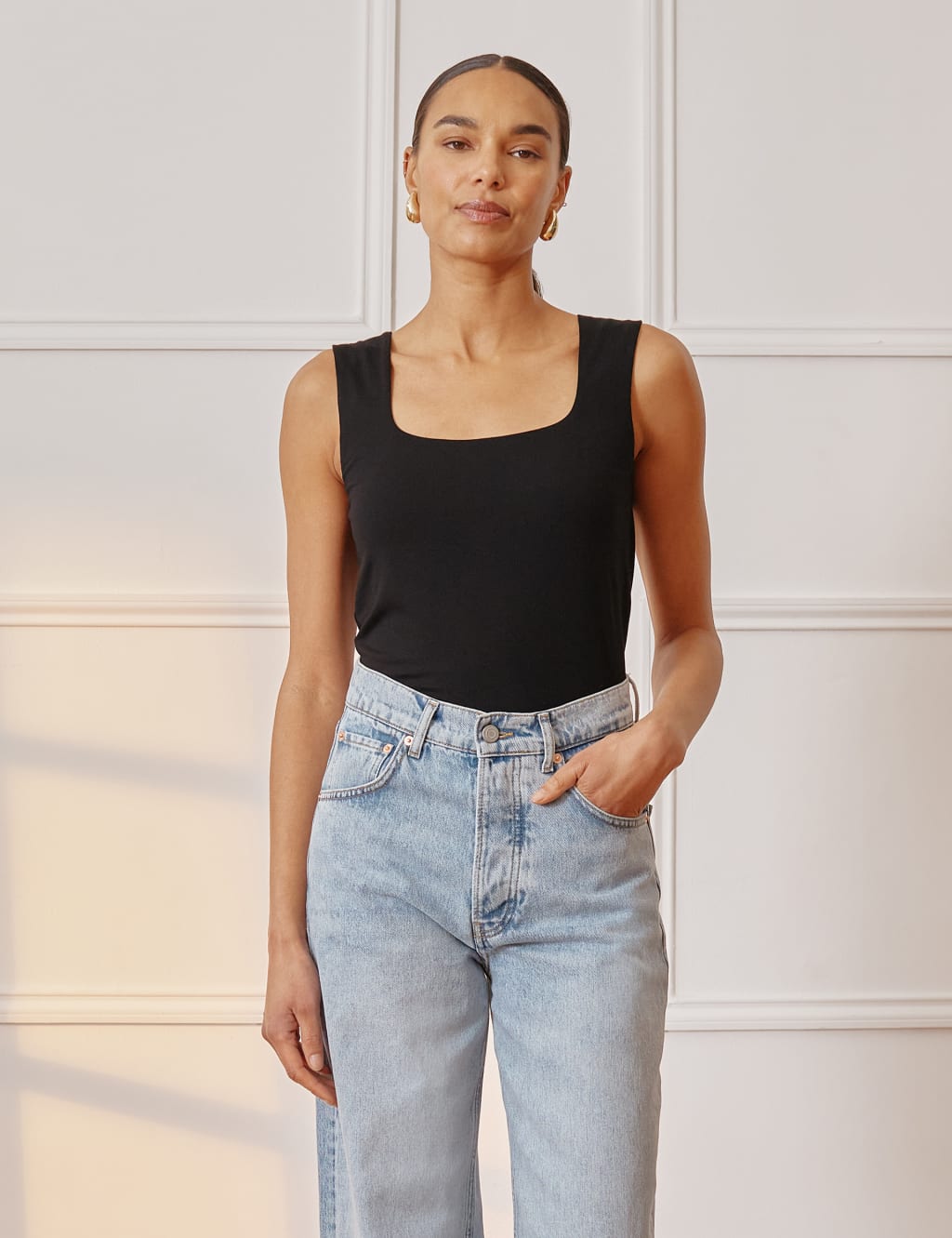 Albaray Sqaure Neck Vest Top Black