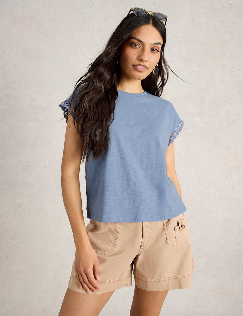 Pure Cotton Lace Trim T-Shirt