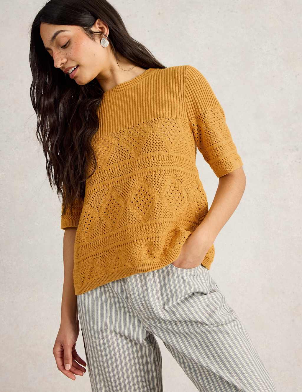 Pure Cotton Stitch Detail Knitted Top