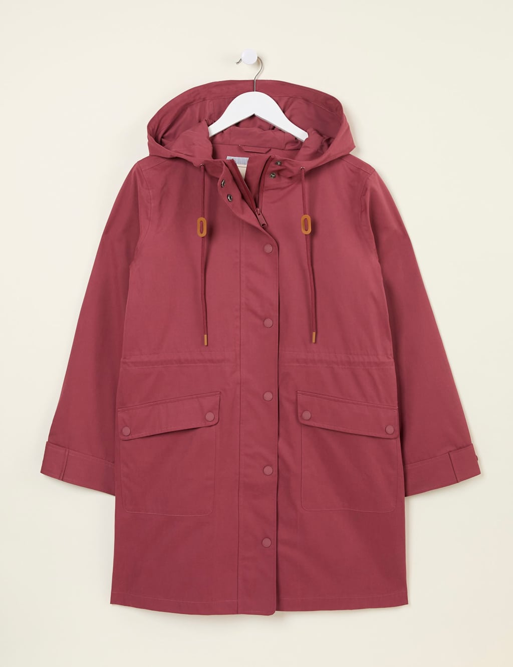 Cotton Blend Waterproof Hooded Longline Coat