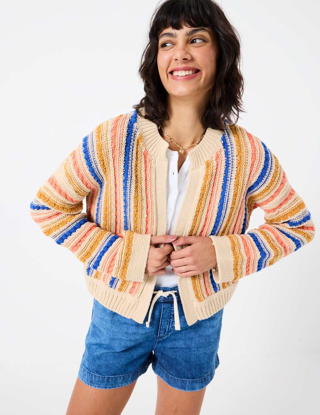 Pure Cotton Striped Open Front Cardigan