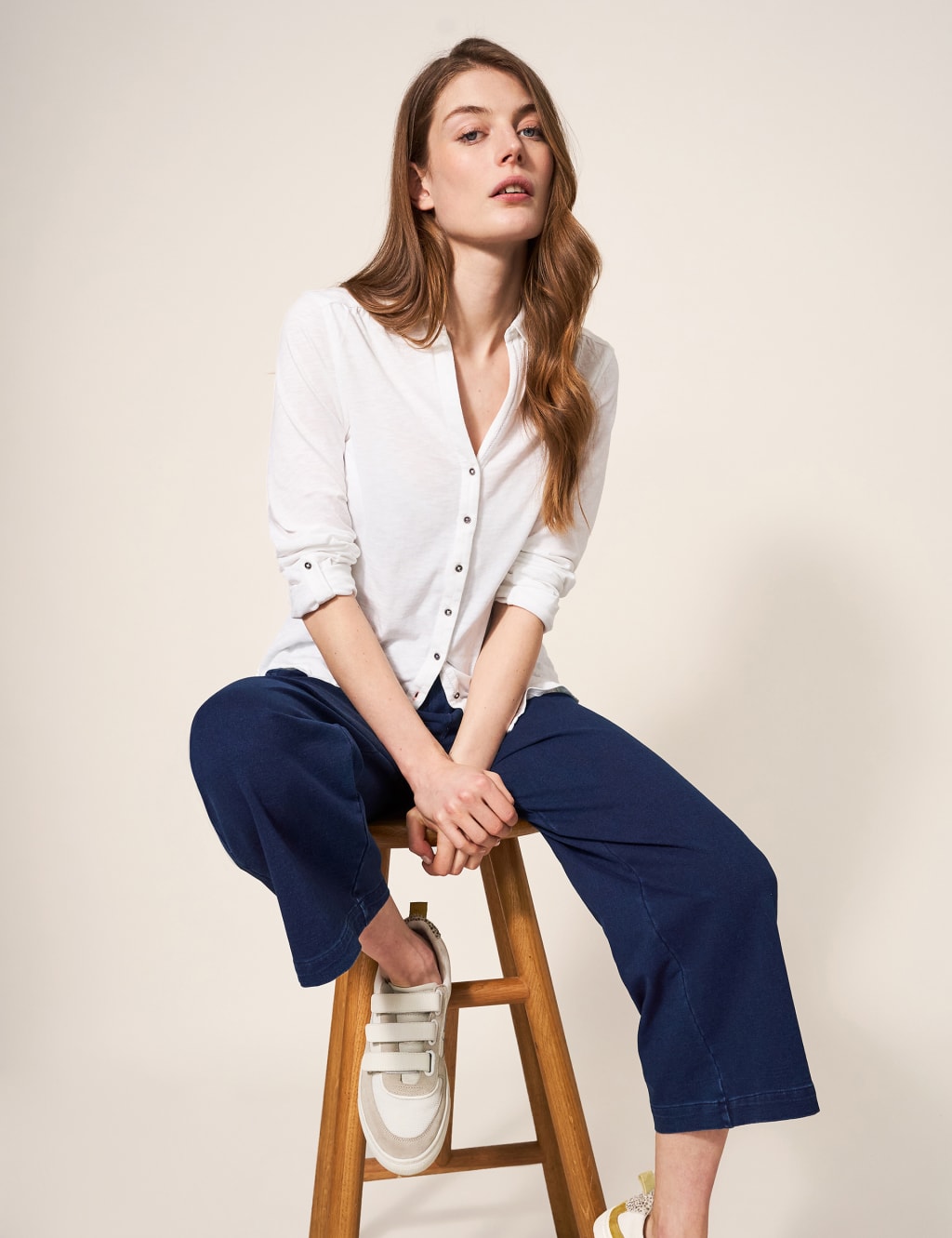 White Stuff Women's Cotton Rich Wide Leg Cropped Trousers - 14 - Blue Denim, Blue Denim