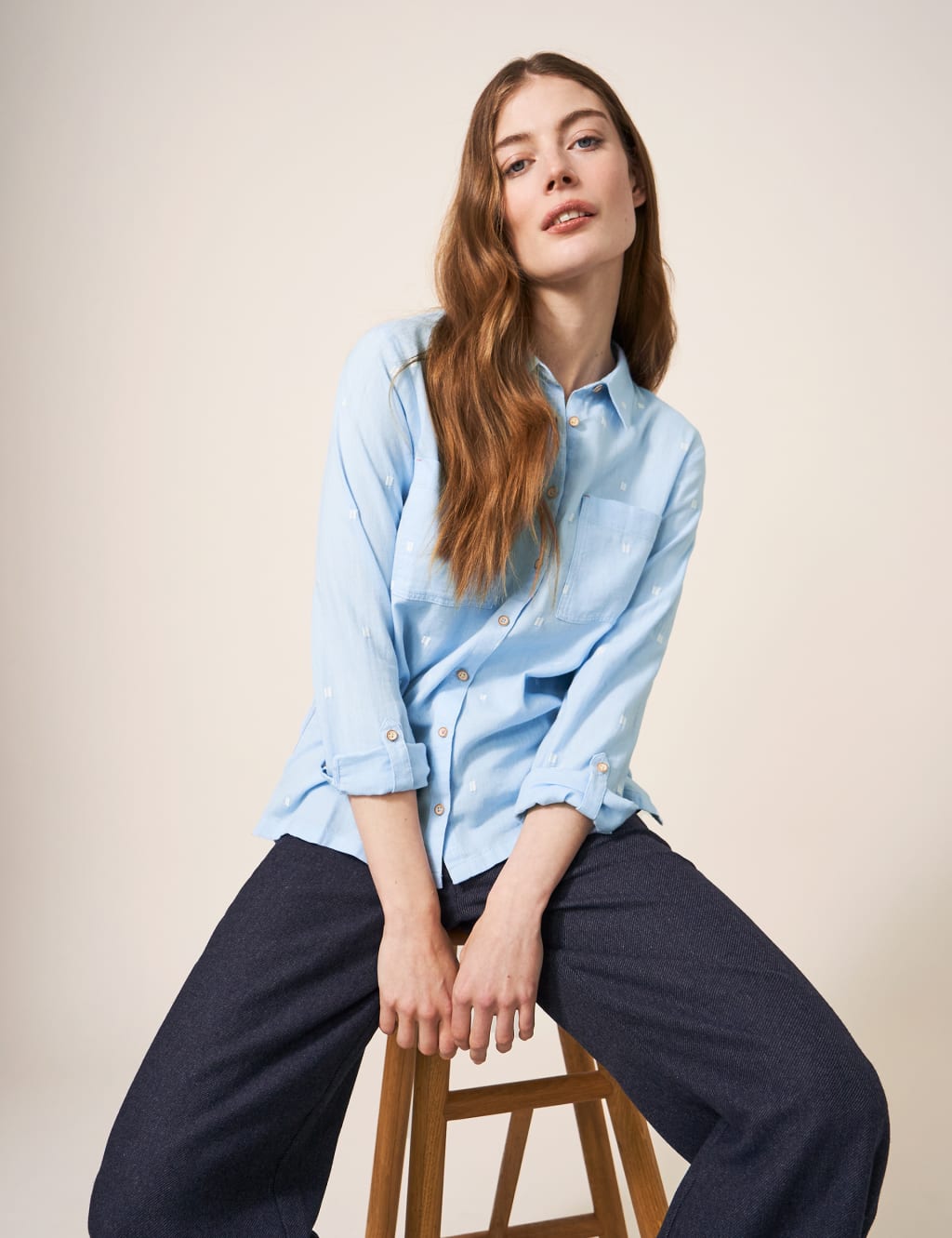 Pure Cotton Embroidered Collared Shirt