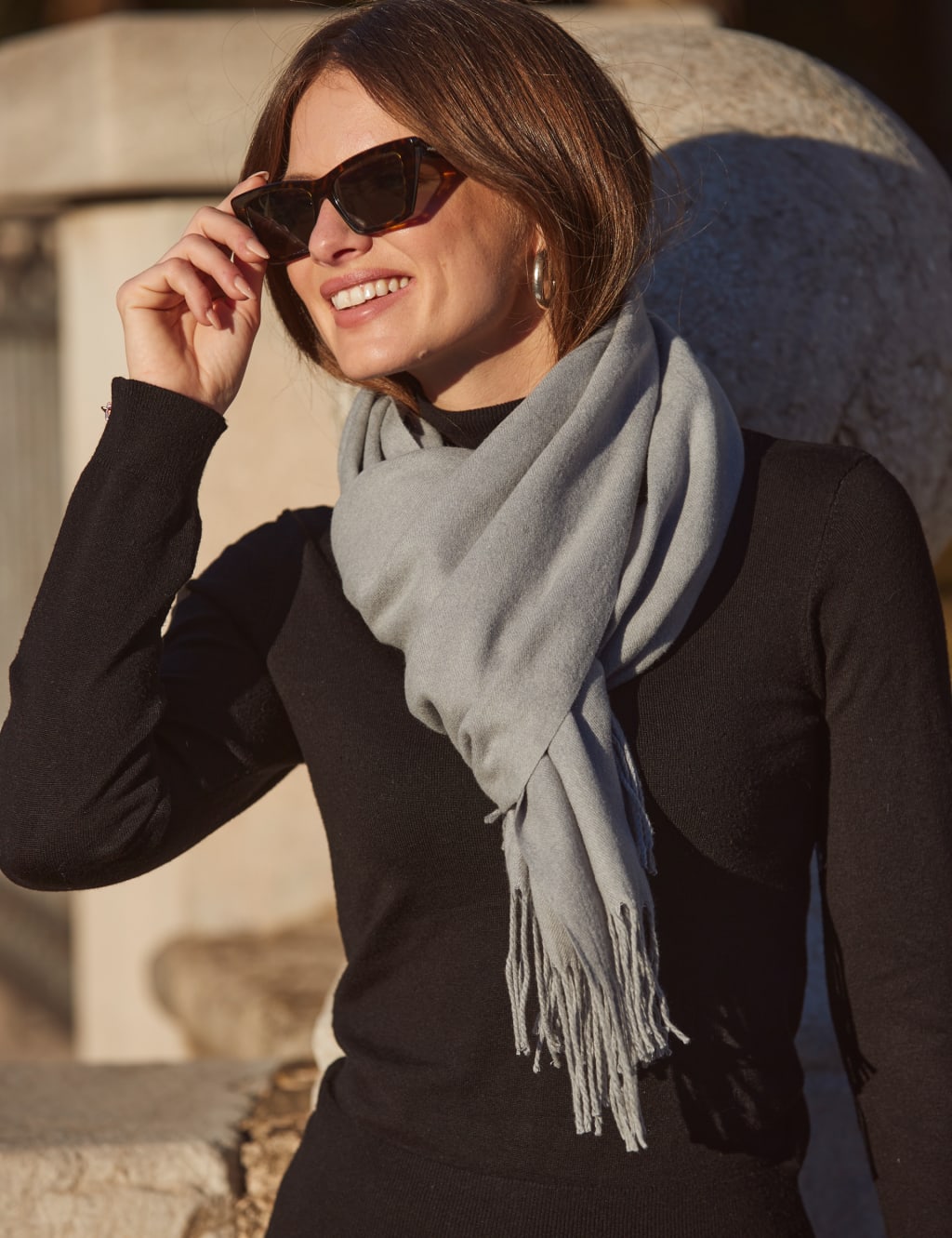 Sosandar Women's Woven Tassel Scarf - Grey, Grey