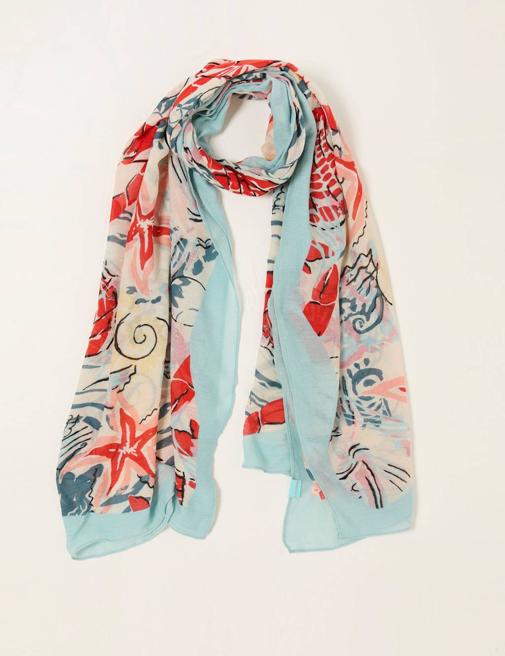 Cotton Blend Sea Scene Printed Scarf